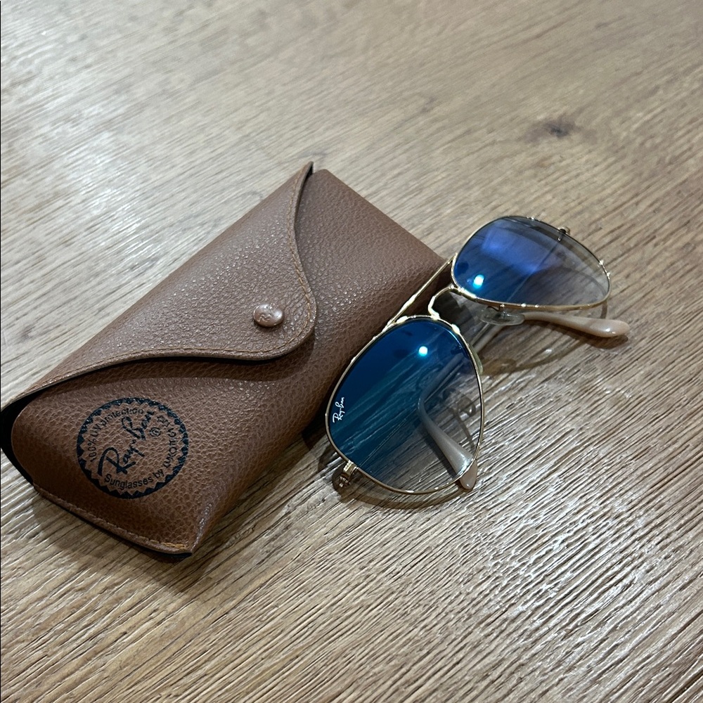 Ray-Ban Gold Frame Sunglasses with Blue Lenses